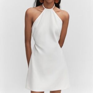 White Backless Halter Dress with Gold Hardware - Mango